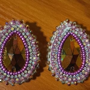Vibrant Teardrop Earrings with Purple and Gold Accents